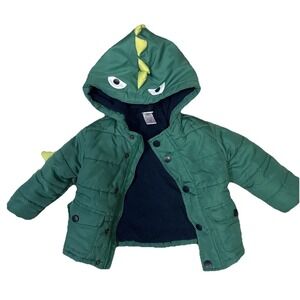 LITTLE ME Boy's 12 Months Green Dinosaur Dragon Hooded Puffer Jacket Coat